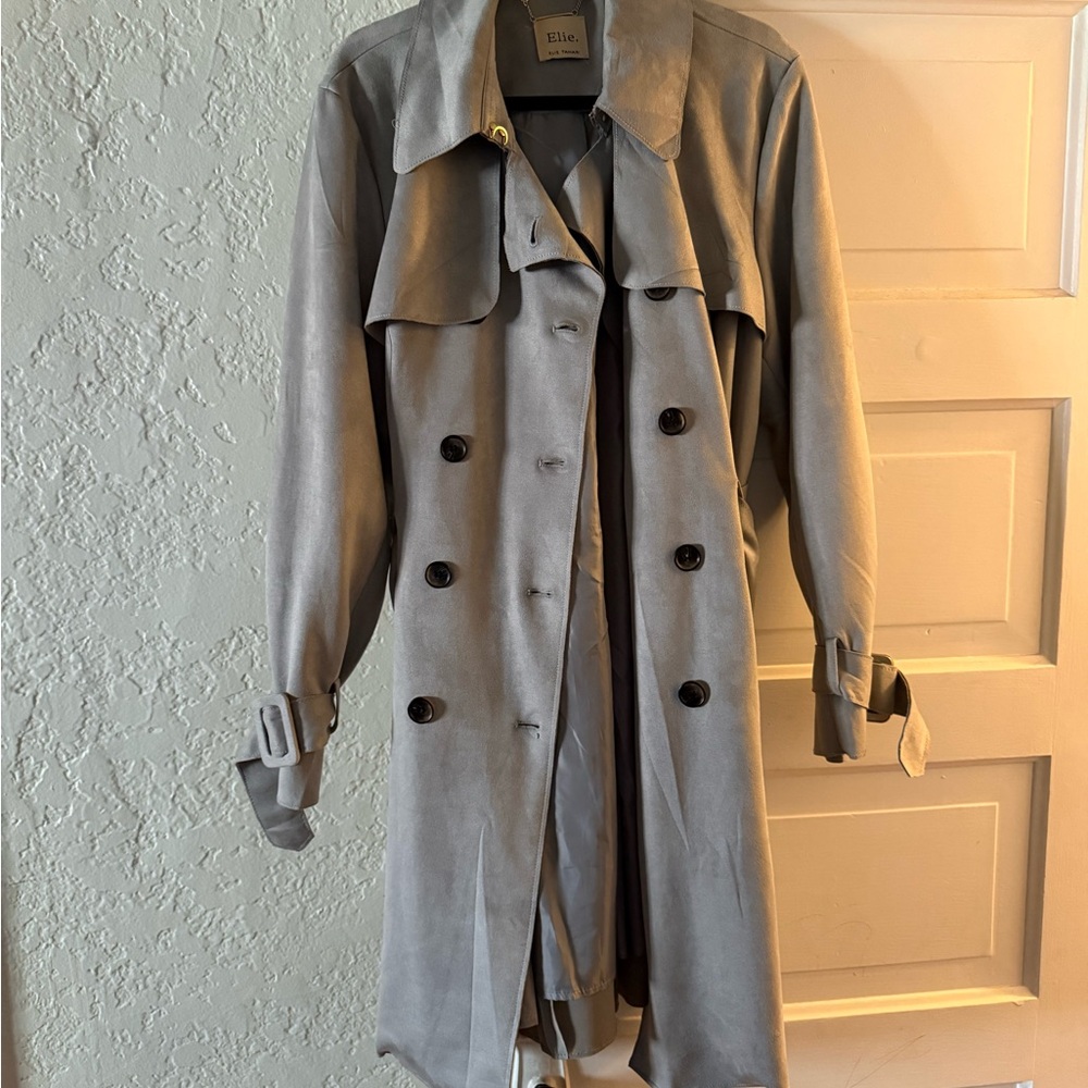 Elie Tahari Suede Gray Trench Coat